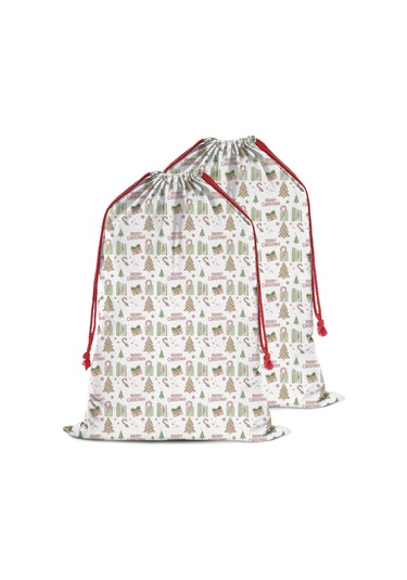 Büyük Noel Baba Hediye Çantası, Pamuklu Kordonlu, Yeniden Kullanılabilir Noel Ağacı Metni