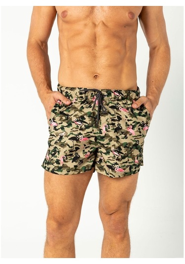 Herrmen Kamuflaj Flamingo Şort Mayo Kahverengi