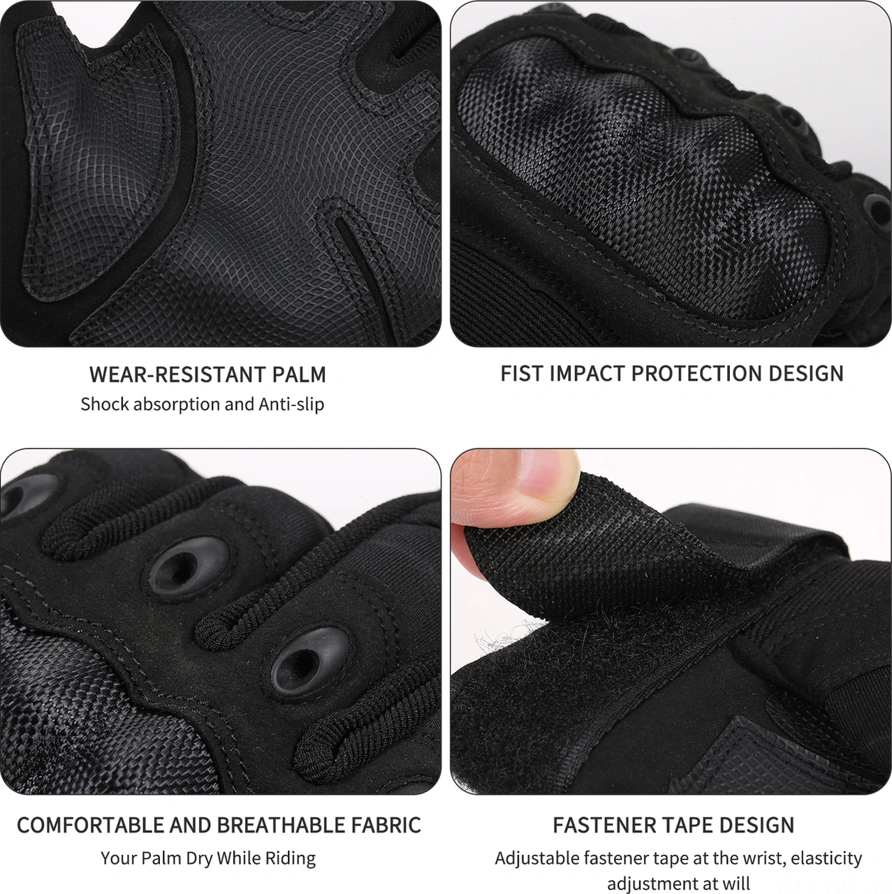 Dofolink Motorcycle Eldivenleri, Dış Etkinlikler İçin Dayanıklı, Kaymazsız, Çarpmaya Dayanıklı, Üç Parmak Dokunmatik Ekran, Soluklu Kumaş - Siyah M