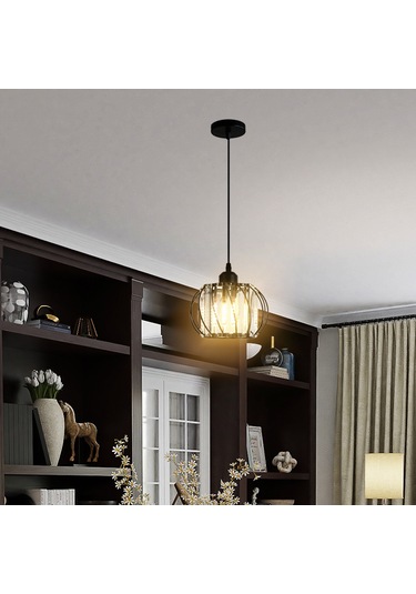 Teltree Siyah Modern Cam Fener Avize, 12w Isık, Ayarlanabilir Tel, Koridor/entrance/ıç Mekan, Konforlu Isı, Dayanıklı Demir-glass Siyah