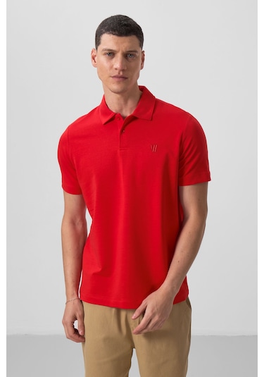 Tommy Life Kırmızı Basic Göğüs Logolu Standart Kalıp Triko Polo Yaka Erkek T-shirt - 87768 Kirmizi