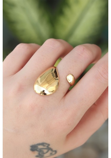 Pirinç Ayarlanabilir İri Bombeli Yüzük Gold Renk Çok Renkli