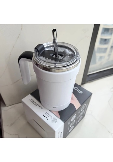 Motion003 Sıdajıa Taşınabilir Kahve Karıştırma Kupası Beyaz Samanlı Usb Şarj 350ml Kapasiteli Manyetik Otomatik Karıştırma Elektrikli Kahve Tozu Demleme