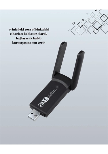 Tak-çalıştır Özellikli Çift Bant Wifi Adaptör 1200 Mbps