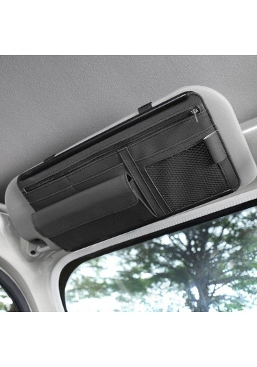 Siyah Araba Organizatör Güneşlik Depolama Araba Güneşlik Klip Deri Saklama Kutusu Kalem Kart Bilet Güneş Gözlüğü Klip Çanta Araba Aksesuarları