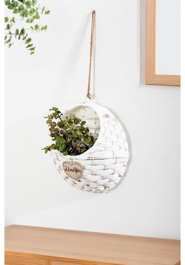 Porsima 2065 Beyaz Dekoratif Çok Amaçlı Saksılık Hasır Modelli Saksı Çiçeklik