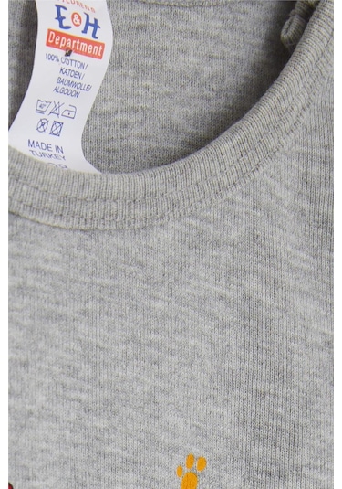 Breeze Erkek Bebek Çıtçıtlı Body Avcı Kedicik Baskılı 9 Ay 3 Yaş, Gri Melanj Gri Melanj