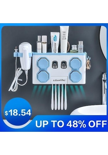 Willowhaven 32cm Wall Mount Toothbrush Holder Automatic Toothpaste Dispenser Holder Storage Toothpaste Squeeze Rack Bathroom Accessory 2 Adet Beyaz Gri