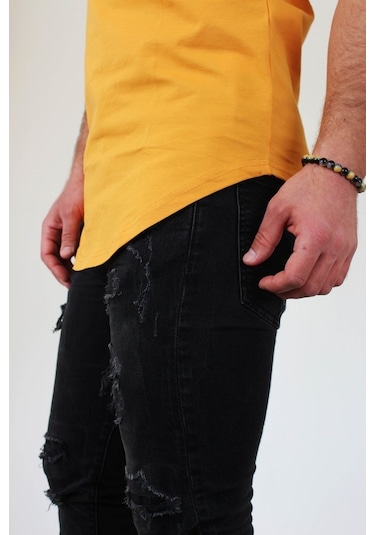 Boldy Erkek Long Fit Tişört Long Tişört Long Kesim Tişört-Hardal