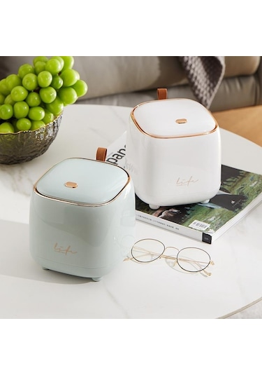 Koyu Yeşil Kapaklı Mini Masaüstü Çöp Sepeti, Küçük Ofis Tezgahı Çöp Kovası, Minik Plastik Çöp Kutusu, Beyaz, Yeşil Koyu Yeşil