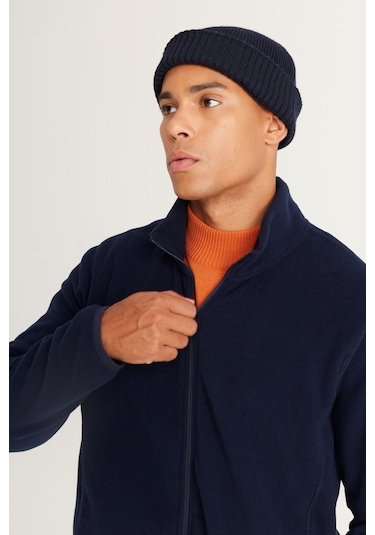 AC&Co / Altınyıldız Classics 4A5221100014LACXL Standart Fit Fermuarlı Bato Yaka Polar Erkek Ceket Lacivert