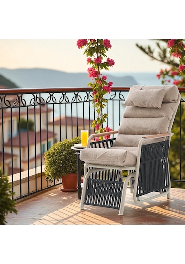 Rehome Space Ahşap Kollu Minderli Bahçe Koltuğu Bahçe Sandalyesi Cappuccino