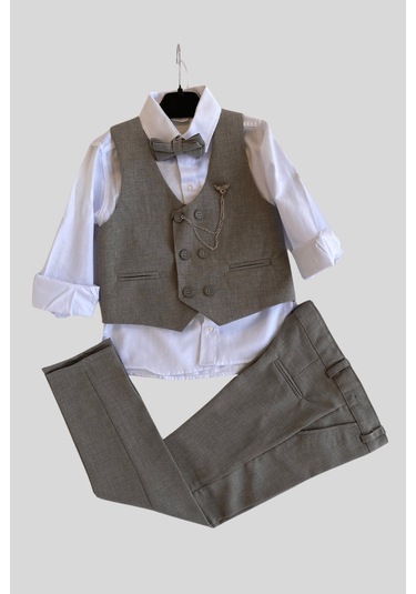 Zincir Çift Düğme Başak Erkek Çocuk Takım Elbise Gri Gri