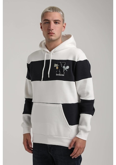 Kapüşonlu Ekru Slim Fit Full-zip Sweatshirt 24fwm64077 Ekru