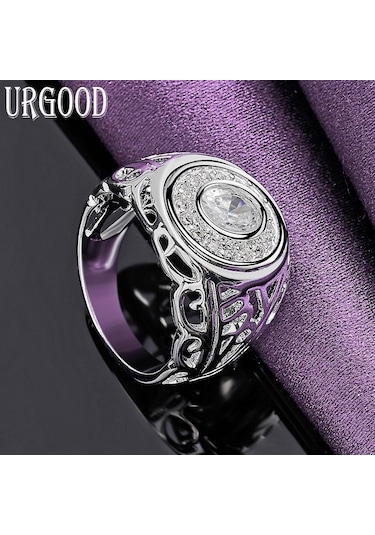 925 Ayar Gümüş Hollow Desen Aaa Zirkon Yüzük Parti Hediye Romantik Takı 10