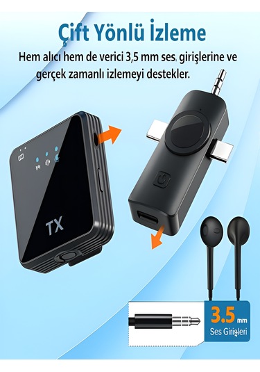 Lightining Type-c 3.5mm Uyumlu Dijital Ekranlı 2.4g Kablosuz Çift Yaka Mikrofonu Pro++