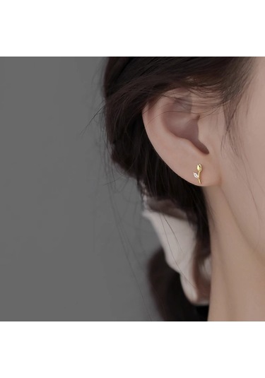 Oloey Kore Lale Küpe Gümüş İğne Küpe Gümüş