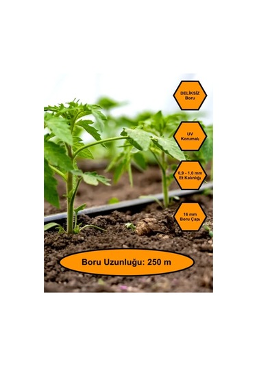 16 Mm Çaplı, Damlama Hortumu, Sulama Borusu Deliksiz 250 Metre