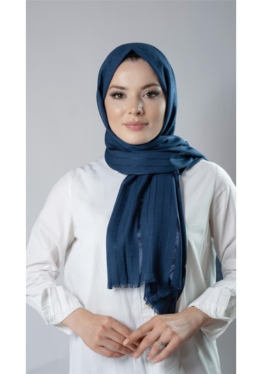 Petrol Mavisi Çizgili Şal Viskon Kumaş Bursa Dolama 202110 17 Petrol Mavisi