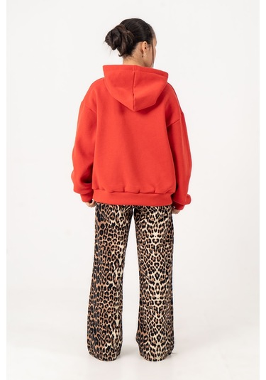 Kız Çocuk Good Luck Baskılı 3 İplik Kışlık Sweatshirt 4543 Kırmızı