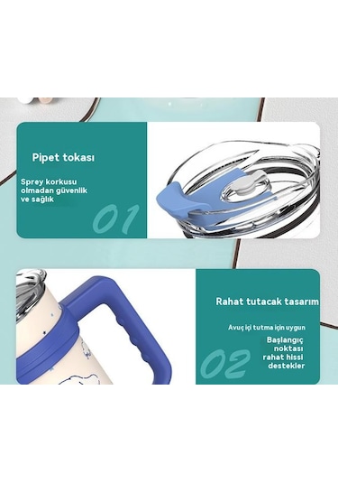 Xıxun Yeni Karikatür 304 Paslanmaz Çelik Büyük Kapasiteli Yalıtımlı Su Pipetli Bardak Beyaz Tarçın Köpek