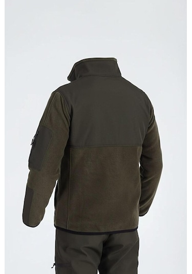 Vatan Tekstil Slim Fit Erkek Tam Fermuarlı Dik Yaka 4 Cepli Polar Softshell Garnili Haki