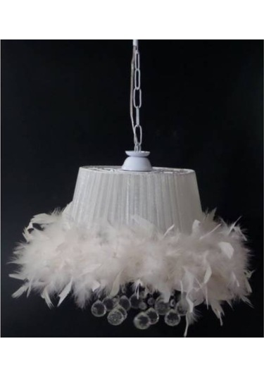 Beyaz Yatak Odası Tüylü Taşlı Avize