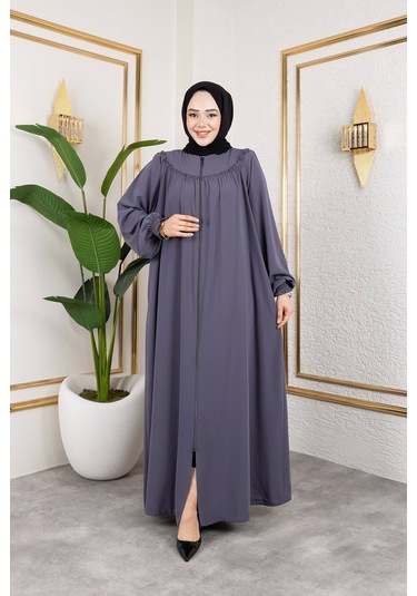 Ön Ve Arka Robalı Ferace - Gri / F0142 Gri