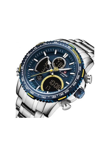 Naviforce Gri Çelik Kordon Dijital/analog Erkek Kol Saati Nf-9182m-bluylw
