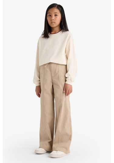 Defacto Kız Çocuk Wide Leg Geniş Paça Pamuklu Pantolon F0444a825aubg310 Bej