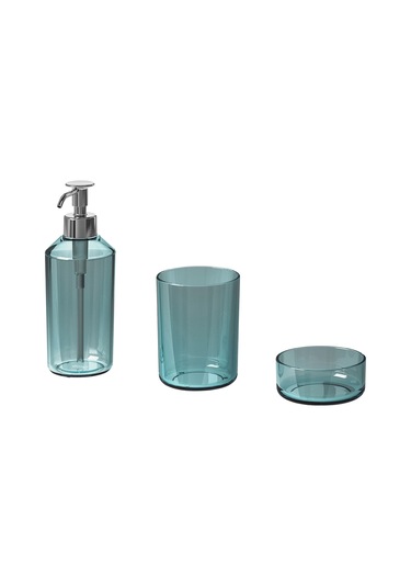 3 Parça Banyo Cam Sabunluk Takımı Meridyendukkan Turkuaz Renk Banyo Aksesuar Seti Turkuaz