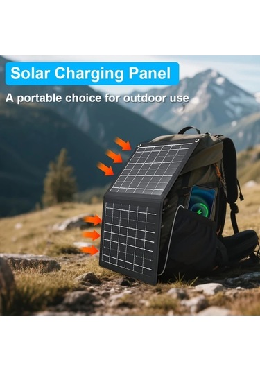 Motion003 Taşınabilir Güneş Paneli Şarj Cihazı 36.8x23.5 Cm Siyah 2si 1 Arada Katlanabilir Usb Type C Portlu Su Geçirmez Kamp Seyahat Acil Durum Şarj