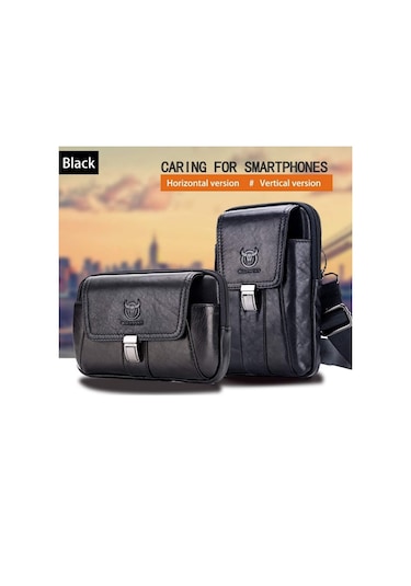 Bull Captaın Çok Fonksiyonlu Deri Cep Telefonu Erkekler İçin Küçük Bel Çantası Siyah