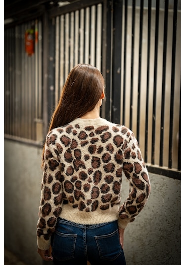 Verdeblanco Leopar Desenli Düğme Detaylı Hırka Leopar