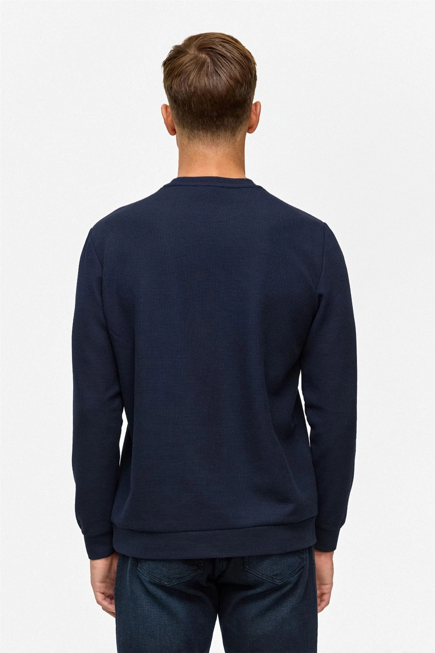Süvari Lacivert Regular Düz Bisiklet Yaka Sweatshirt-38792 Lacivert