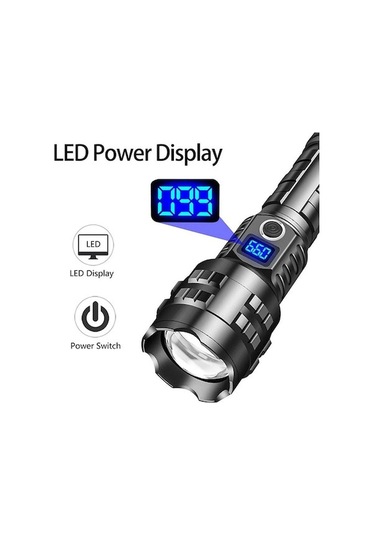 Teltree P70 Led El Feneri, Alüminyum Gövde, Type-c Şarj, Akıllı Pil Göstergesi, Uzun Menzil, Genişletilebilir Zoom, Siyah, Dış Mekan İçin Siyah