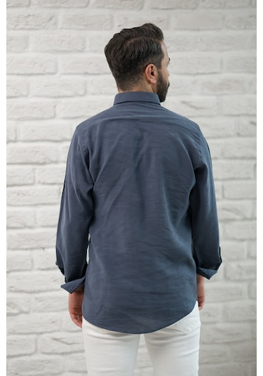 Regular Fit Yaka Düğmeli Yazlık Modal Kumaş Erkek Gömlek Antrasit