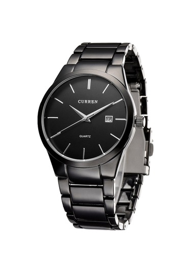 Skycity Curren Kol Saati: Basit Tasarım, Gümüş Çelik Kordon, Takvim Gösterimi, Gündelik Su Geçirmez, Siyah Disk Siyah