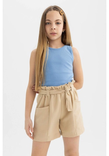 Defacto Kız Çocuk Paperbag Şort C0266A824SMBG387 Bej