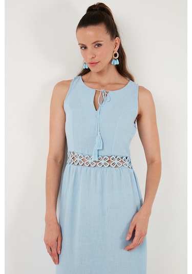 Lela Regular Fit Volanlı Kolsuz Midi Bayan Elbise 611El574 Bebe Mavi