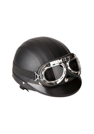 Motorcycle Scooter Open Face Half Leather Helmet With Visor Uv Iy841a Beyaz - Siyah - Kırmızı