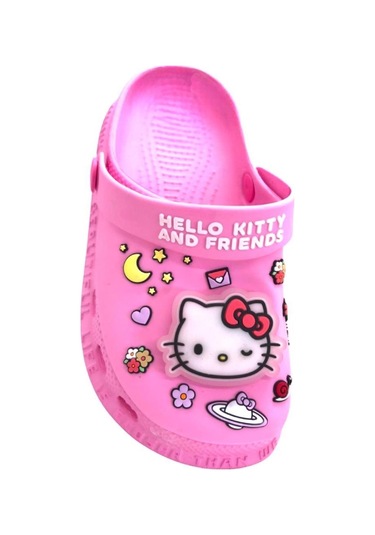 Hello Kitty Kız Çocuk Kaymaz Taban Işıklı Pembe Terlik Havuz Plaj Sandaleti Pembe - Beyaz