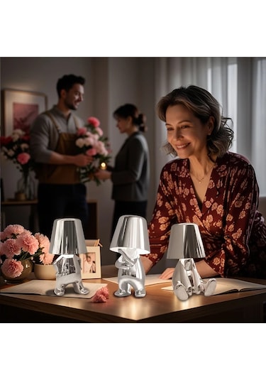 Willowhaven Golden Mr Who-f 1 Adet Modern Altın Ve Gümüş Thinker Masa Lambası Usb Portlu 3 Yönlü Ayarlanabilir Led Yatak Odası Oturma Odası Ofis Füme