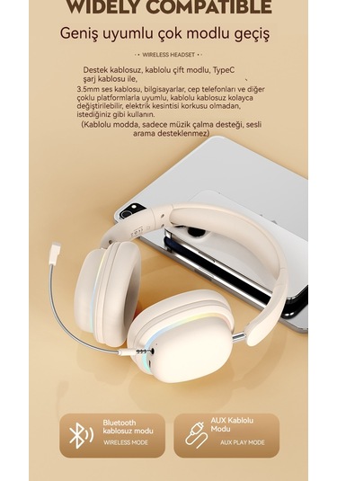 Bluetooth Kulaklık Kablosuz Işık Yayan Oyun Kulaklık Süper Uzun Pil Ömrü Cep Telefonu Kulaklık