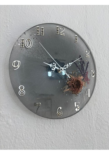Ayçiçeği Temalı Şeffaf Siyah Epoksi Duvar Saati Özel Tasarım - Tek Üretim - 30 Cm Siyah