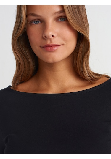 Dilvin 31401 Büzgülü Kayık Yaka Top Siyah