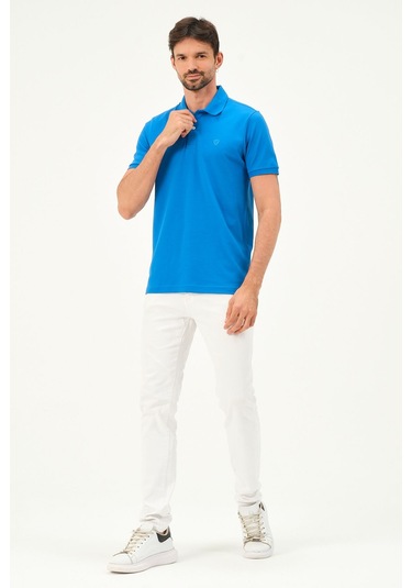 Classıc Pamuk Regular Comfort Erkek Polo Yaka Tişört Kobalt Mavi