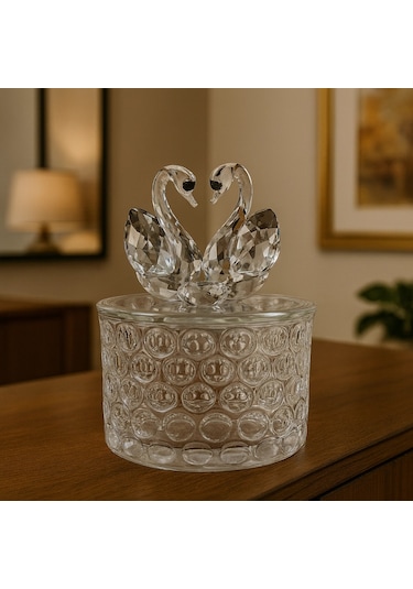 Kristal İki Kuğulu Takı Toka Kutusu 12x8