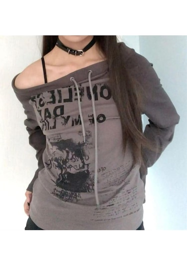 Füme The Most Loneliest Day Of My Life Uzun Kollu Fulll Body Y2k Kısa Kollu Crop-17428 Füme