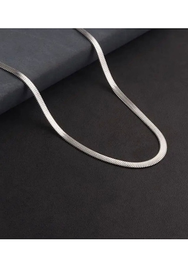 İtalyan Zincir Kolye Yassı Balıksırtı Model Kararmaz Çelik Kolye Gümüş 42+5 Cm Silver